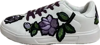 Baskets blanches customisées — broderies violettes par Antoine Masia — droite