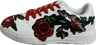 Baskets blanches customisées — broderies de roses par Antoine Masia — droite